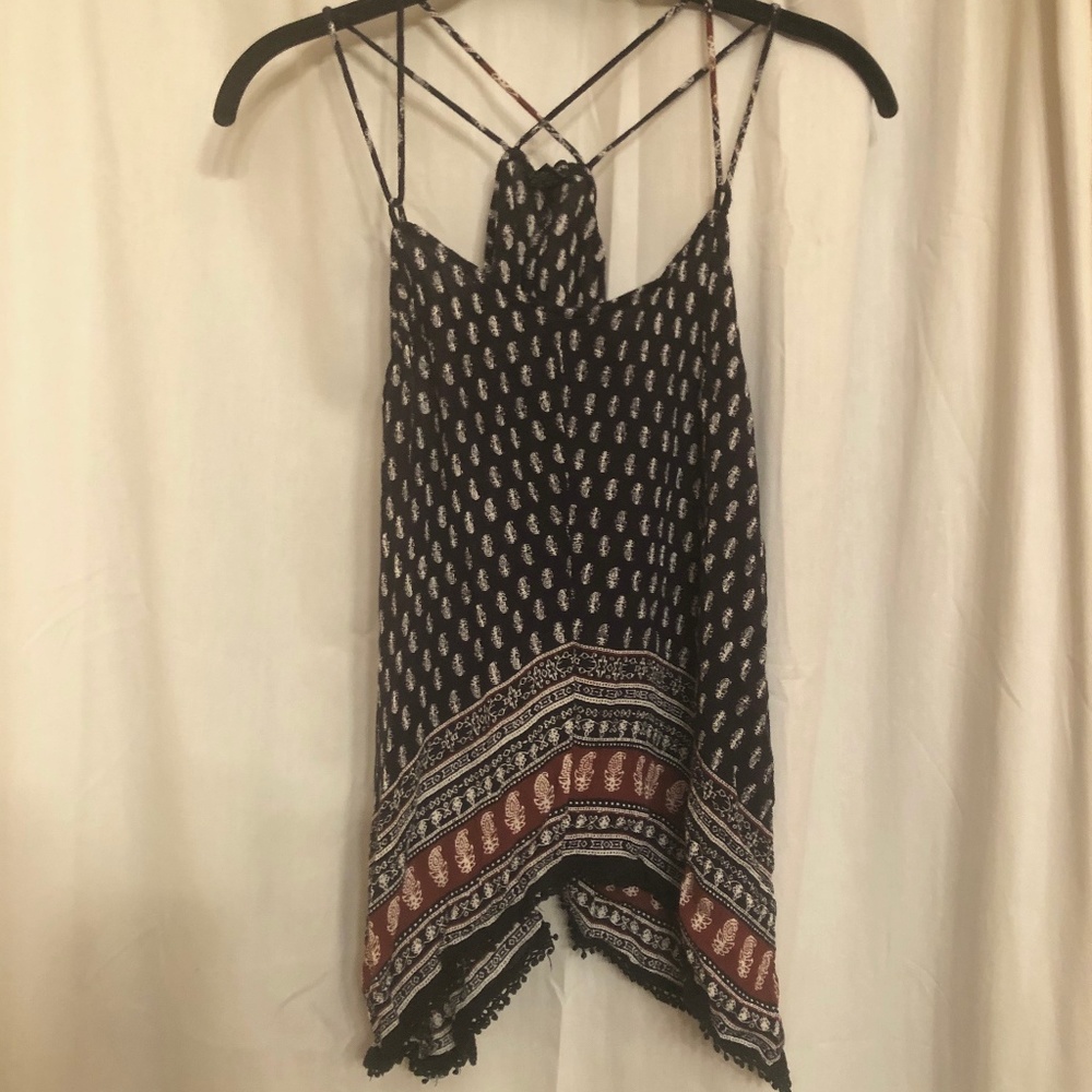 COTTON EXPRESS Black Red pattern strappy tank top